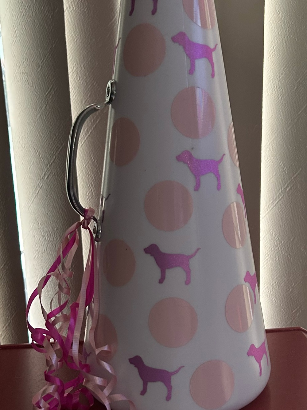 PINK Victoria's Secret White Megaphone with Pink Dog Silhouettes. Store prop